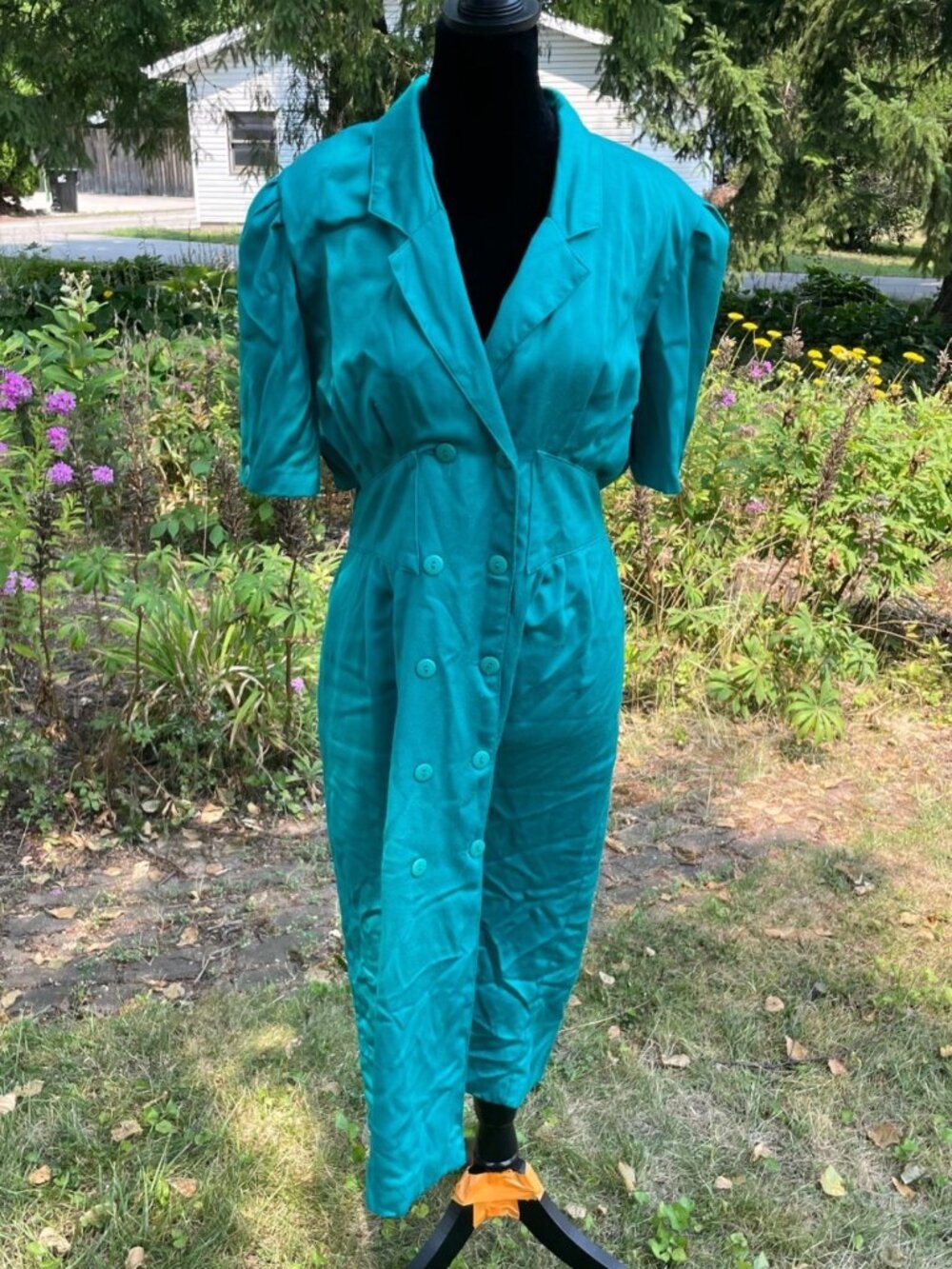 Vintage 80s 90s Blazer Dress Long Teal Power Dressing Office Siren Coat Dress M